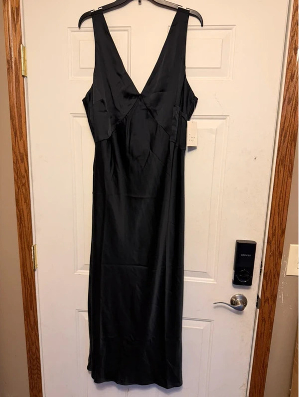 A New Day Black Satin V-Neck Maxi Dress Women’s XXL NWT